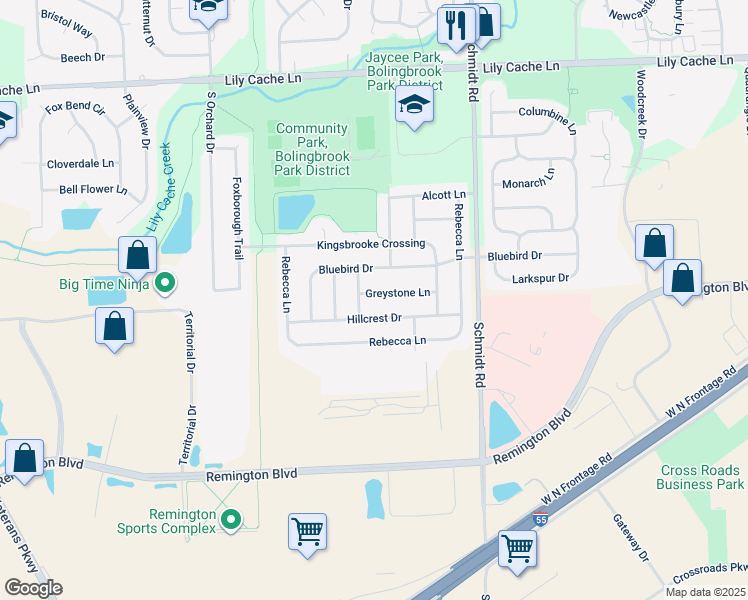 map of restaurants, bars, coffee shops, grocery stores, and more near 607 Greystone Lane in Bolingbrook