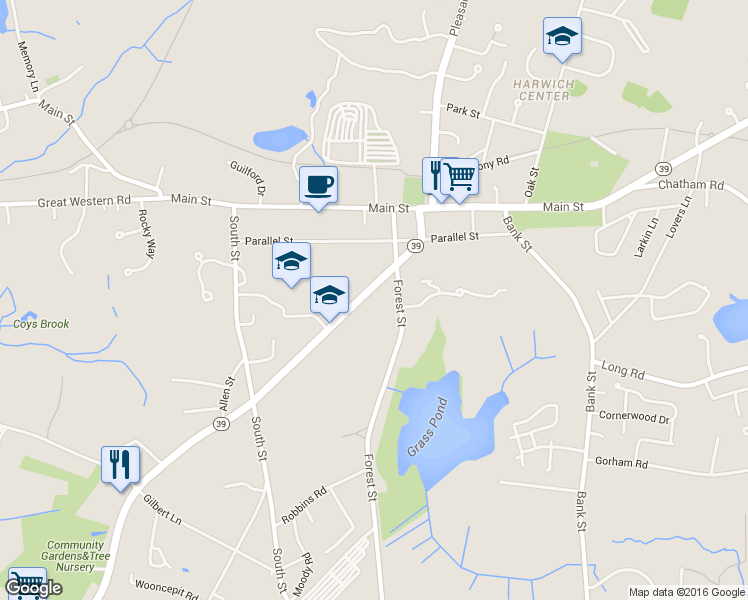 map of restaurants, bars, coffee shops, grocery stores, and more near 233 Sisson Road in Harwich