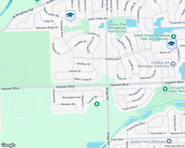 map of restaurants, bars, coffee shops, grocery stores, and more near 1815 Snead Street in Bolingbrook