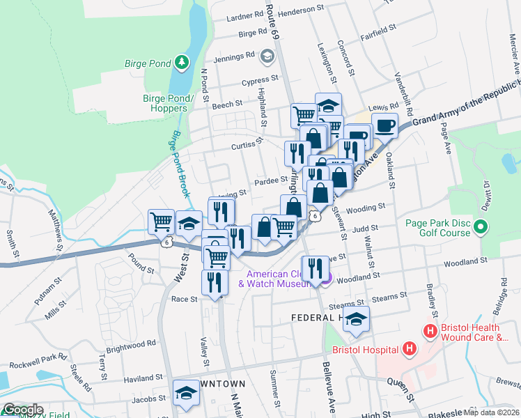 map of restaurants, bars, coffee shops, grocery stores, and more near 60 Ingraham Place in Bristol