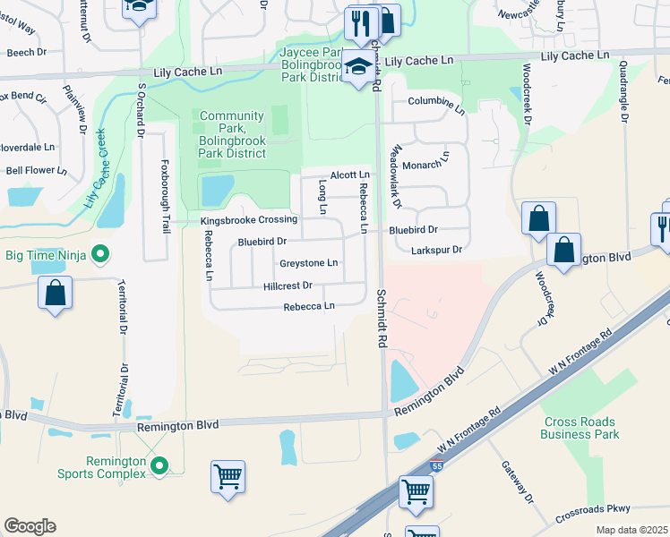 map of restaurants, bars, coffee shops, grocery stores, and more near 547 Greystone Lane in Bolingbrook