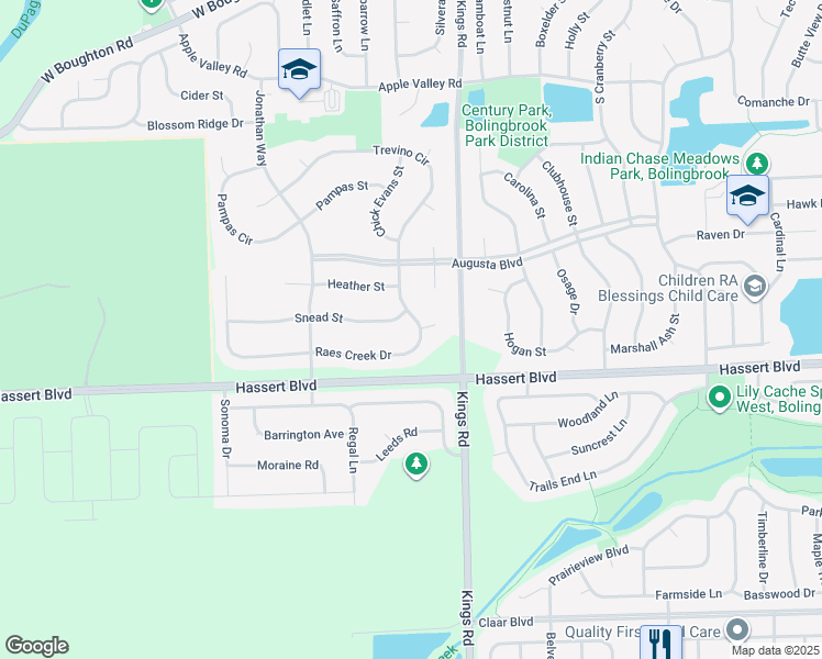 map of restaurants, bars, coffee shops, grocery stores, and more near 1815 Snead Street in Bolingbrook