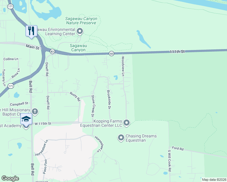 map of restaurants, bars, coffee shops, grocery stores, and more near 45 Brookside Drive in Lemont