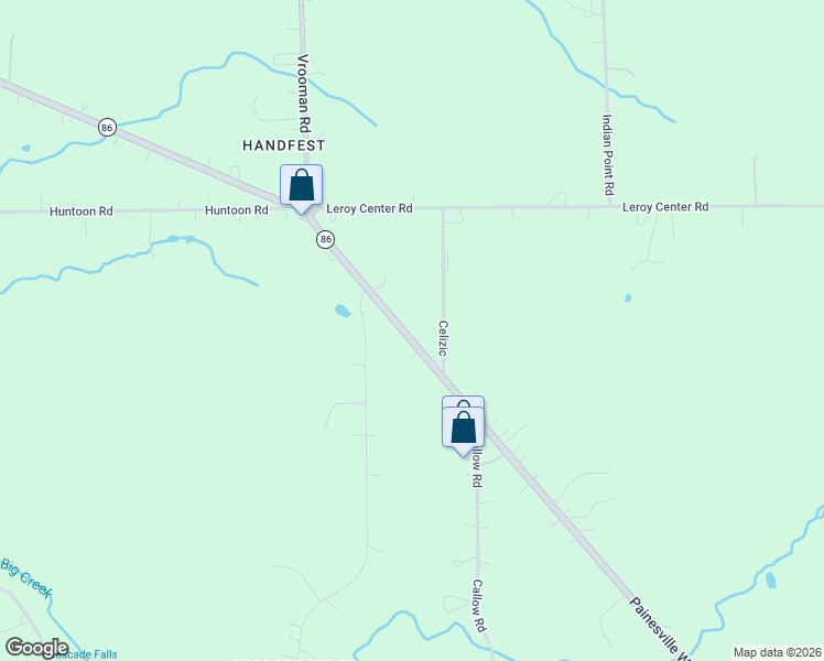 map of restaurants, bars, coffee shops, grocery stores, and more near 13028 Leroy Center Road in Painesville