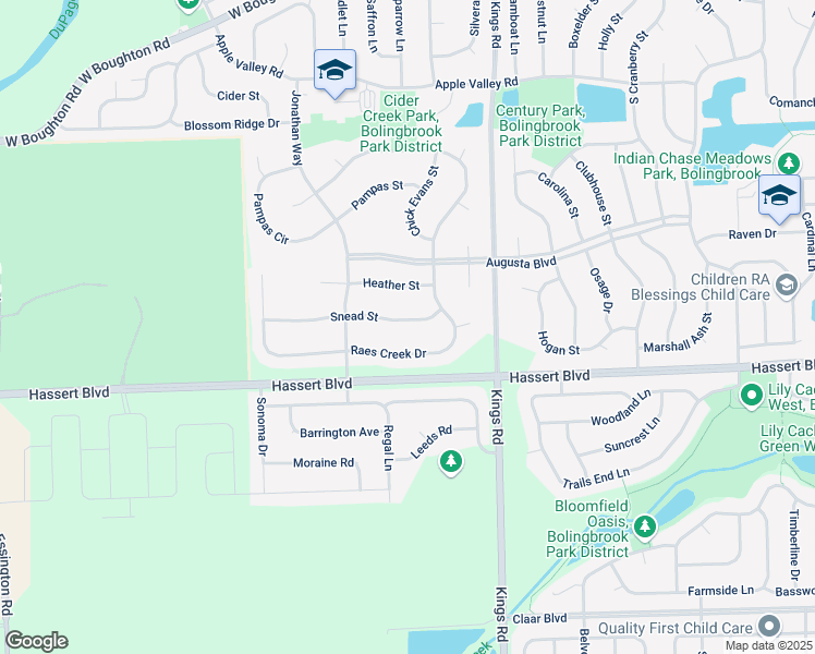 map of restaurants, bars, coffee shops, grocery stores, and more near 1827 Snead Street in Bolingbrook