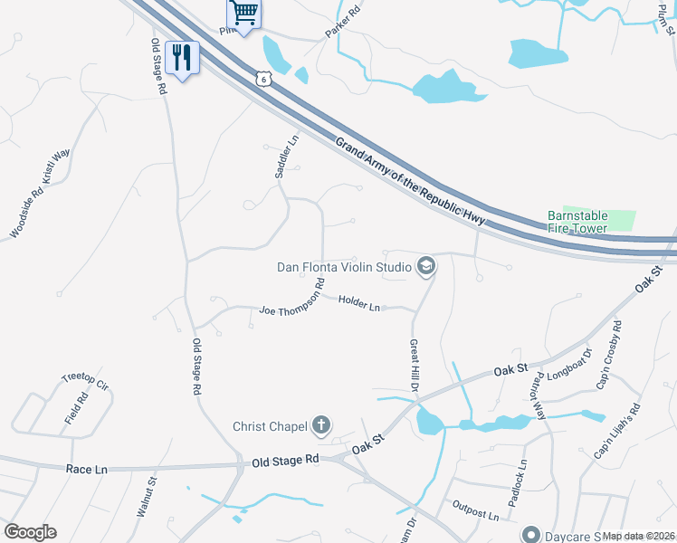 map of restaurants, bars, coffee shops, grocery stores, and more near 19 Appaloosa Way in Barnstable