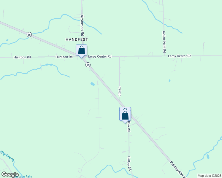 map of restaurants, bars, coffee shops, grocery stores, and more near 13028 Leroy Center Road in Painesville