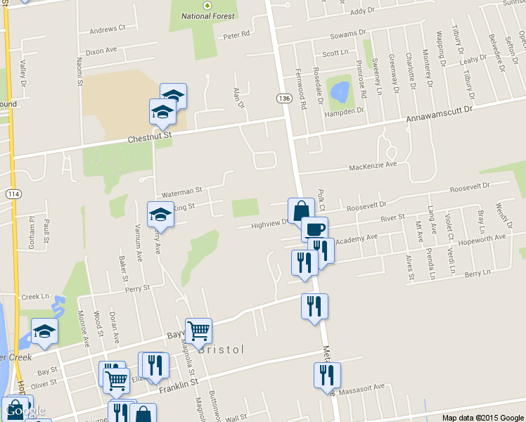 map of restaurants, bars, coffee shops, grocery stores, and more near 9 Francesca Lane in Bristol