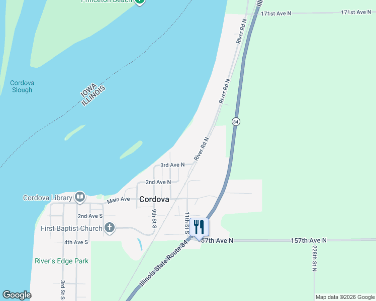 map of restaurants, bars, coffee shops, grocery stores, and more near 16208 River Road North in Cordova