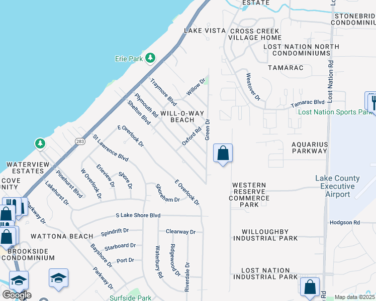 map of restaurants, bars, coffee shops, grocery stores, and more near 246 Plymouth Drive in Eastlake