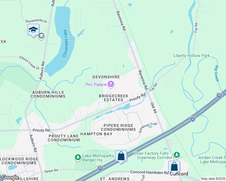 map of restaurants, bars, coffee shops, grocery stores, and more near 6891 Bridgecreek in Painesville
