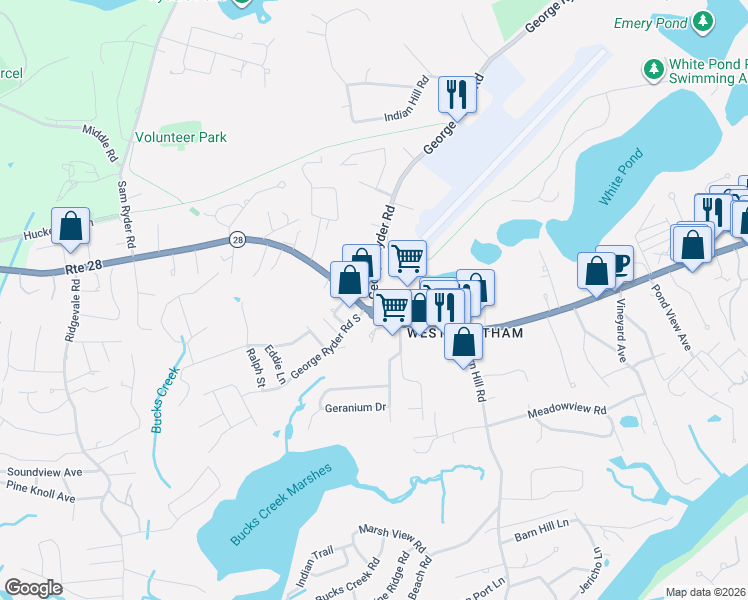map of restaurants, bars, coffee shops, grocery stores, and more near 0 George Ryder Road in Chatham