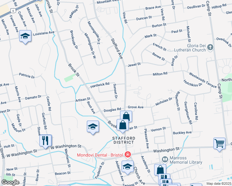 map of restaurants, bars, coffee shops, grocery stores, and more near 26 Sunset Drive in Bristol