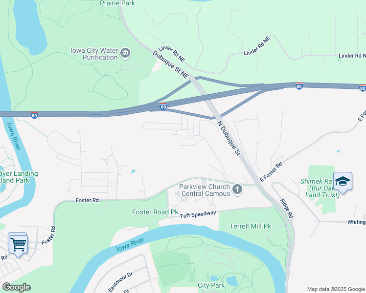 map of restaurants, bars, coffee shops, grocery stores, and more near 200 Haywood Drive in Iowa City