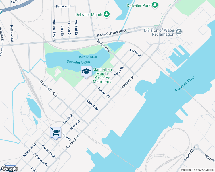 map of restaurants, bars, coffee shops, grocery stores, and more near 3232 Mayo Street in Toledo