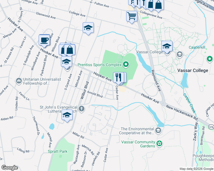 map of restaurants, bars, coffee shops, grocery stores, and more near 3 Spoor Avenue in Poughkeepsie