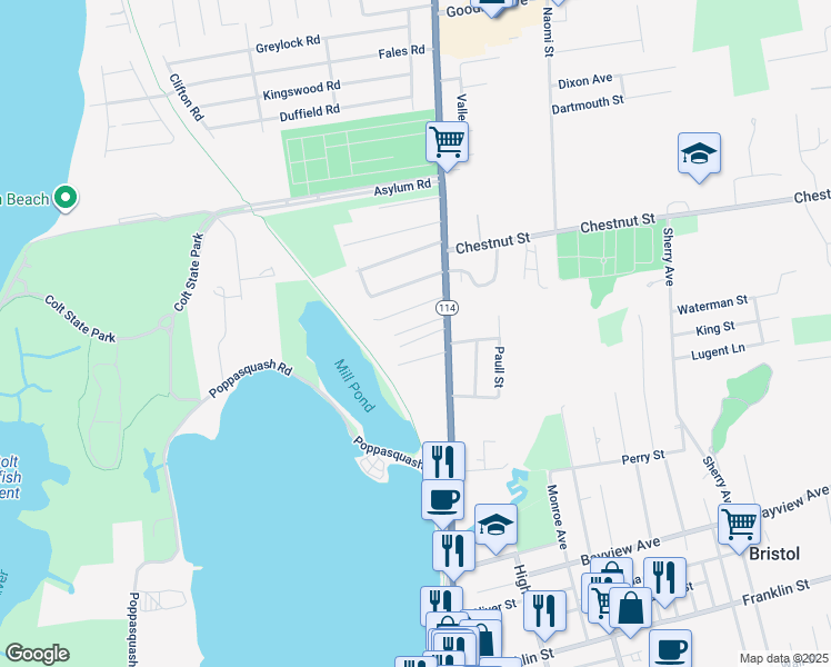 map of restaurants, bars, coffee shops, grocery stores, and more near 6 Adelaide Avenue in Bristol
