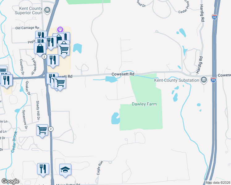 map of restaurants, bars, coffee shops, grocery stores, and more near 71 Paddock Drive in Warwick