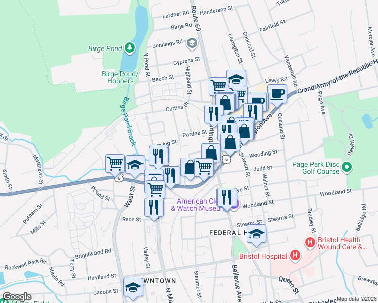 map of restaurants, bars, coffee shops, grocery stores, and more near 60 Ingraham Place in Bristol