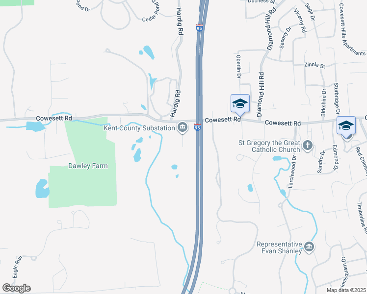 map of restaurants, bars, coffee shops, grocery stores, and more near 700 Cowesett Road in Warwick