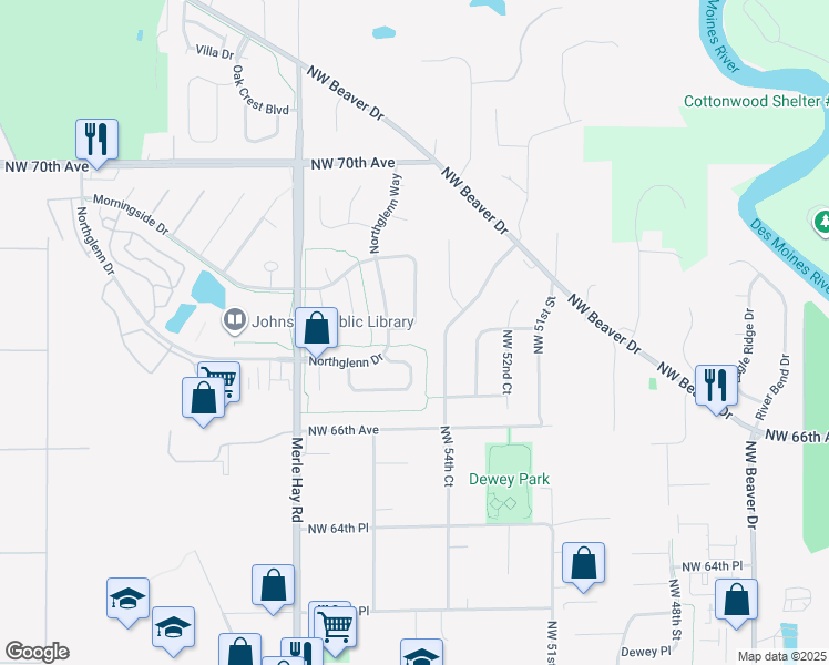 map of restaurants, bars, coffee shops, grocery stores, and more near 6805 Morningside Circle in Johnston