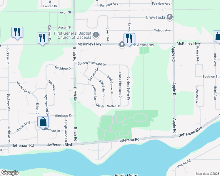 map of restaurants, bars, coffee shops, grocery stores, and more near 55815 Wild Game Drive in Osceola