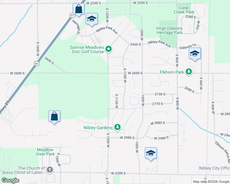 map of restaurants, bars, coffee shops, grocery stores, and more near 1153 West 2720 South in Nibley