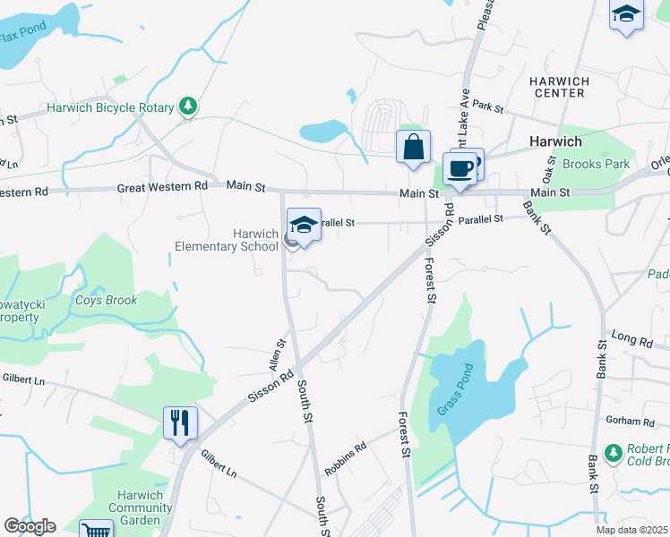 map of restaurants, bars, coffee shops, grocery stores, and more near 263 South Street in Harwich