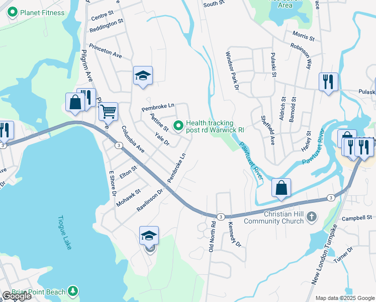 map of restaurants, bars, coffee shops, grocery stores, and more near 63 Pembroke Ln in Coventry
