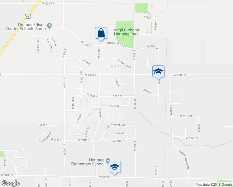 map of restaurants, bars, coffee shops, grocery stores, and more near 903 West 2730 South in Nibley