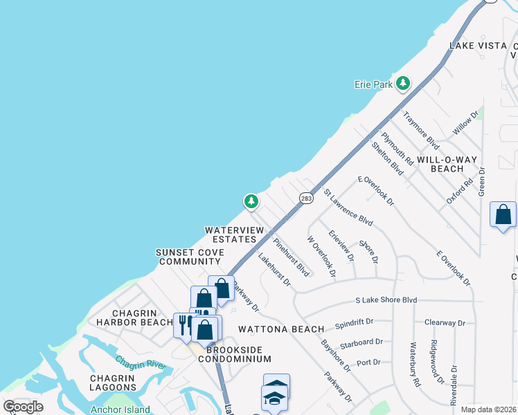 map of restaurants, bars, coffee shops, grocery stores, and more near 37 Pinehurst Boulevard in Eastlake