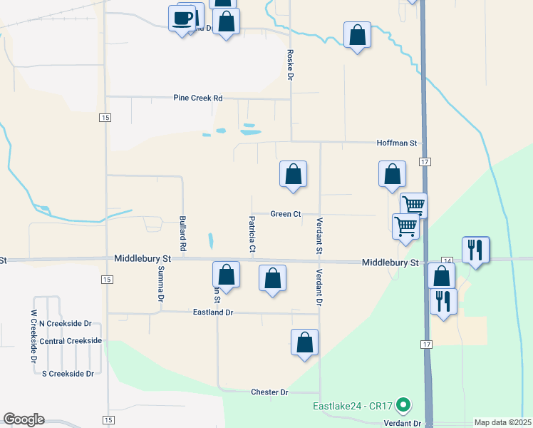 map of restaurants, bars, coffee shops, grocery stores, and more near 4659 Green Court in Elkhart