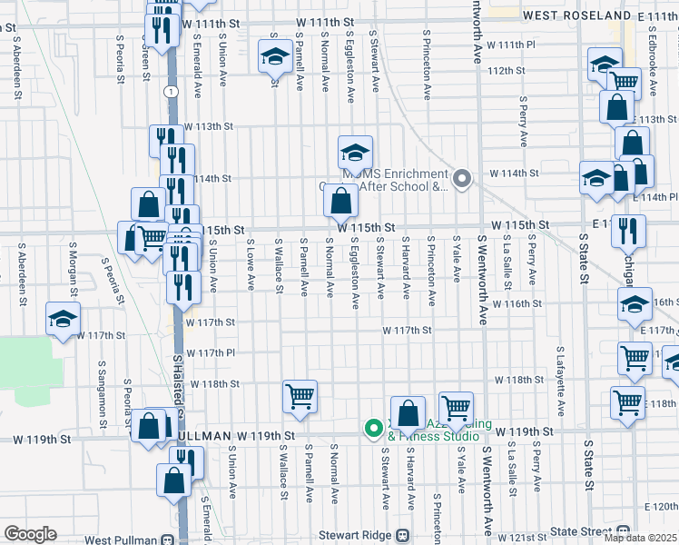 map of restaurants, bars, coffee shops, grocery stores, and more near 448 West 116th Street in Chicago