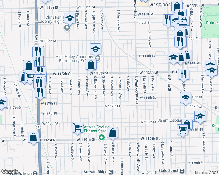 map of restaurants, bars, coffee shops, grocery stores, and more near 338 West 116th Street in Chicago