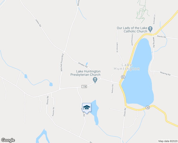 map of restaurants, bars, coffee shops, grocery stores, and more near 70 Smales Road in Lake Huntington