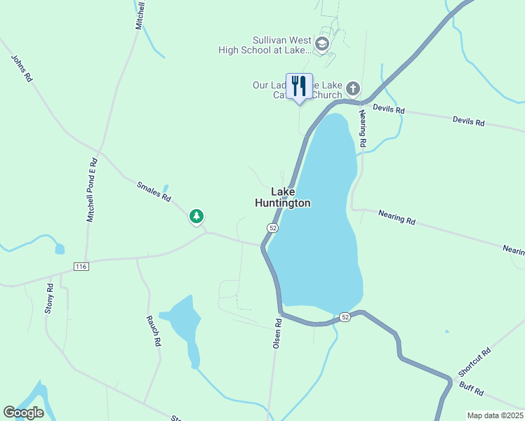 map of restaurants, bars, coffee shops, grocery stores, and more near 6692 New York 52 in Lake Huntington