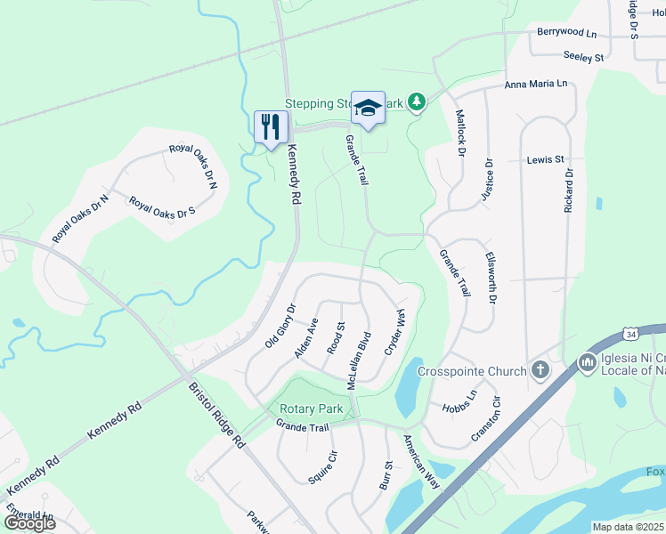 map of restaurants, bars, coffee shops, grocery stores, and more near 2959 Old Glory Drive in Yorkville