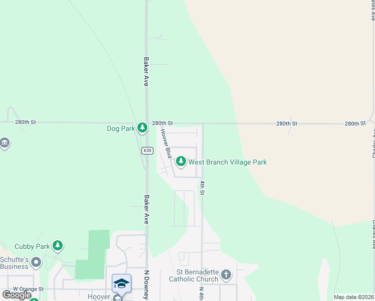 map of restaurants, bars, coffee shops, grocery stores, and more near 60-94 Patton Drive in West Branch