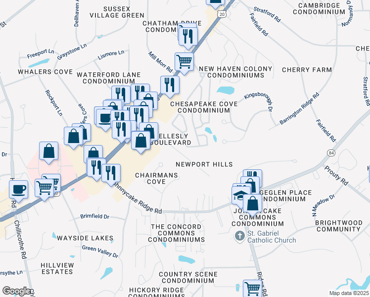 map of restaurants, bars, coffee shops, grocery stores, and more near 473 Scarborough Lane in Painesville