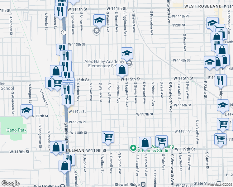 map of restaurants, bars, coffee shops, grocery stores, and more near 448 West 116th Street in Chicago