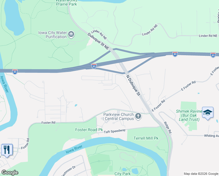 map of restaurants, bars, coffee shops, grocery stores, and more near 200 Haywood Drive in Iowa City
