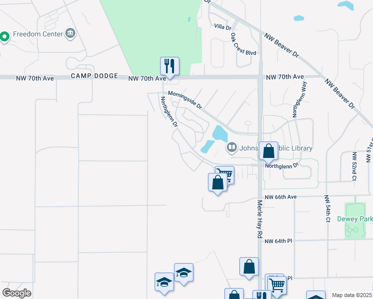 map of restaurants, bars, coffee shops, grocery stores, and more near 6203 Clark Lane in Johnston