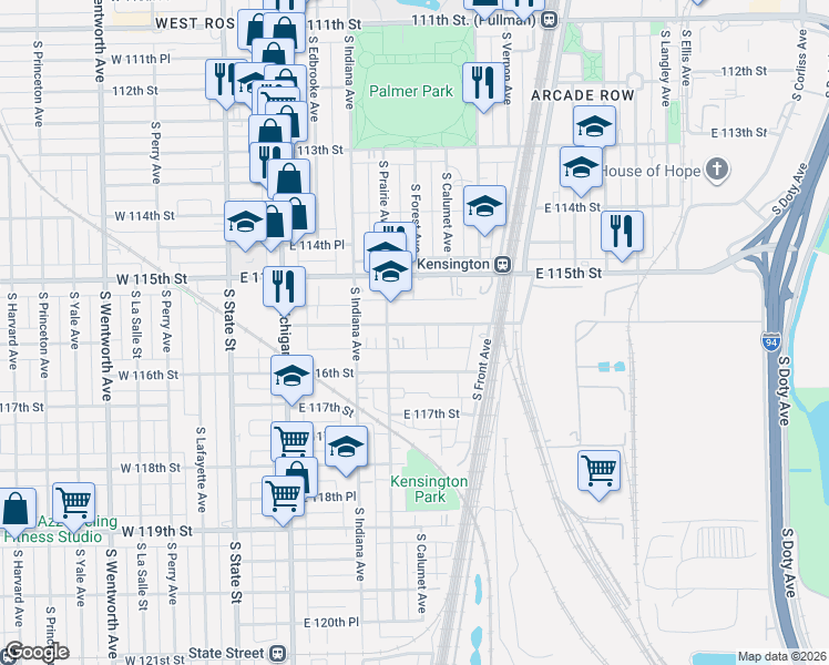 map of restaurants, bars, coffee shops, grocery stores, and more near 343 East Kensington Avenue in Chicago