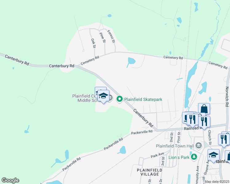map of restaurants, bars, coffee shops, grocery stores, and more near 95 Canterbury Road in Plainfield