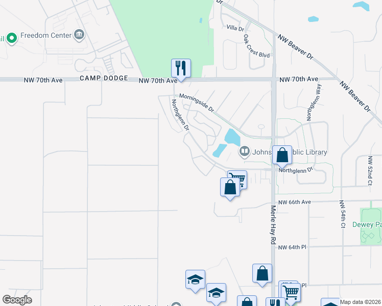 map of restaurants, bars, coffee shops, grocery stores, and more near Gables Way in Johnston