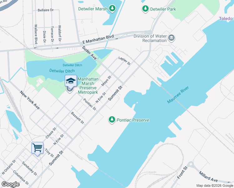 map of restaurants, bars, coffee shops, grocery stores, and more near 3402 North Summit Street in Toledo