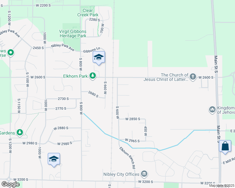 map of restaurants, bars, coffee shops, grocery stores, and more near 2680 South 600 West in Nibley