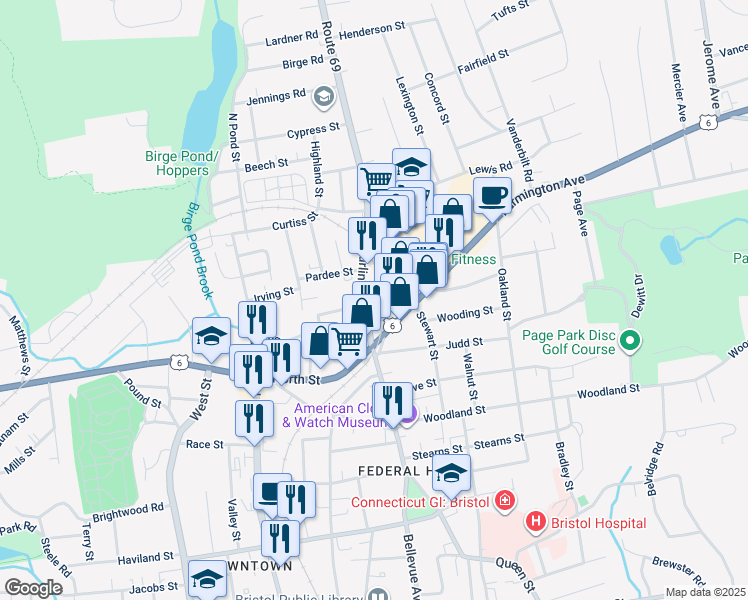 map of restaurants, bars, coffee shops, grocery stores, and more near 34 Burlington Avenue in Bristol
