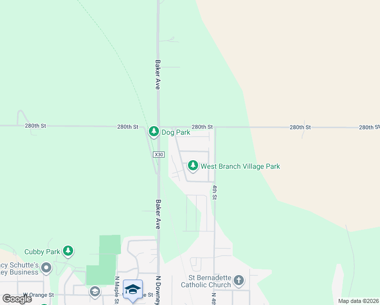 map of restaurants, bars, coffee shops, grocery stores, and more near 84-88 Marshall Avenue in West Branch