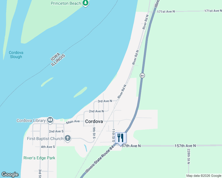 map of restaurants, bars, coffee shops, grocery stores, and more near 16208 River Road North in Cordova